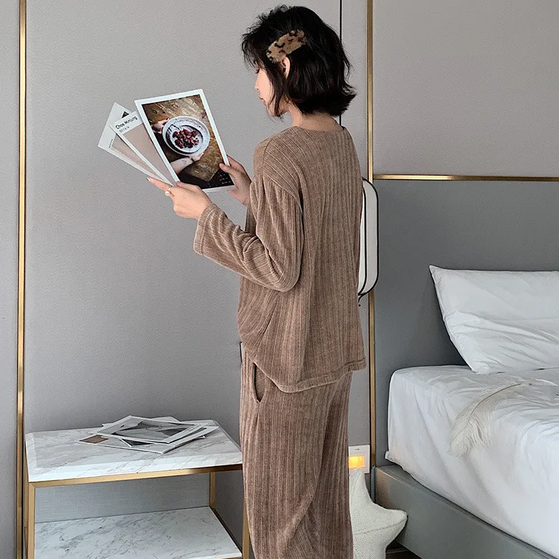 New Women Winter Velvet Pajamas Set Warm Homewear Ladies Winter Home Clothes Female Pajamas Set Women Lounge Wear Warm Home Suit