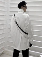 mens new korean version semi high collar urban youth popular logo loose casual black and white long sleeve shirt