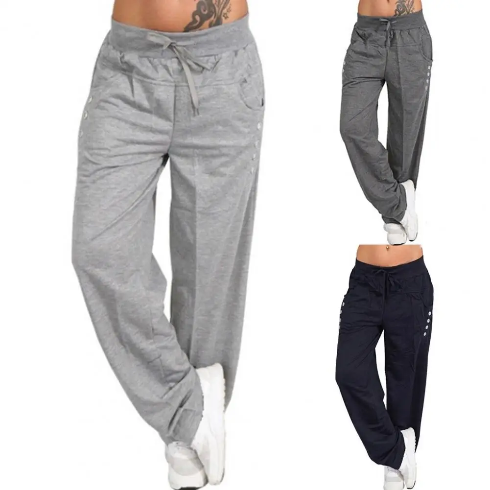 

Loose Breathable Straight Wide Leg Drawstring Long Pants for Daily Wear