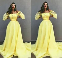 off the shoulder tulle a line evening dresses 2021 new saudi arabic prom dress with puffy sleeves party gowns vestido de fiesta