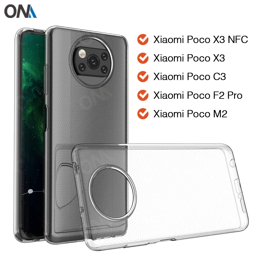 Чехол для Xiaomi Poco X3 NFC / C3 M2 X2 F1 TPU силиконовый прозрачный облегающий Бампер Мягкий