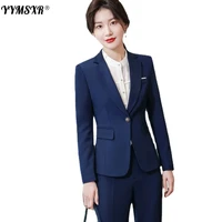 autumn and winter new womens long sleeved professional suit pants 2 piece slim long sleeved ladies jacket high waist trousers