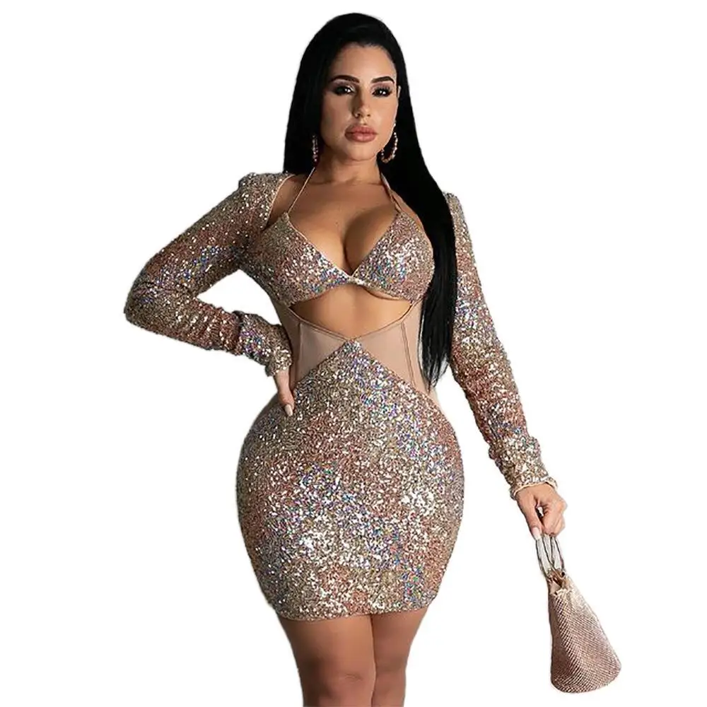 

TRODEAM 2021 New Sequin Reflective Sexy Women Party Dresses Sling Perspective Celebrity Club Bodycon Bandage Mini Dress vestidos