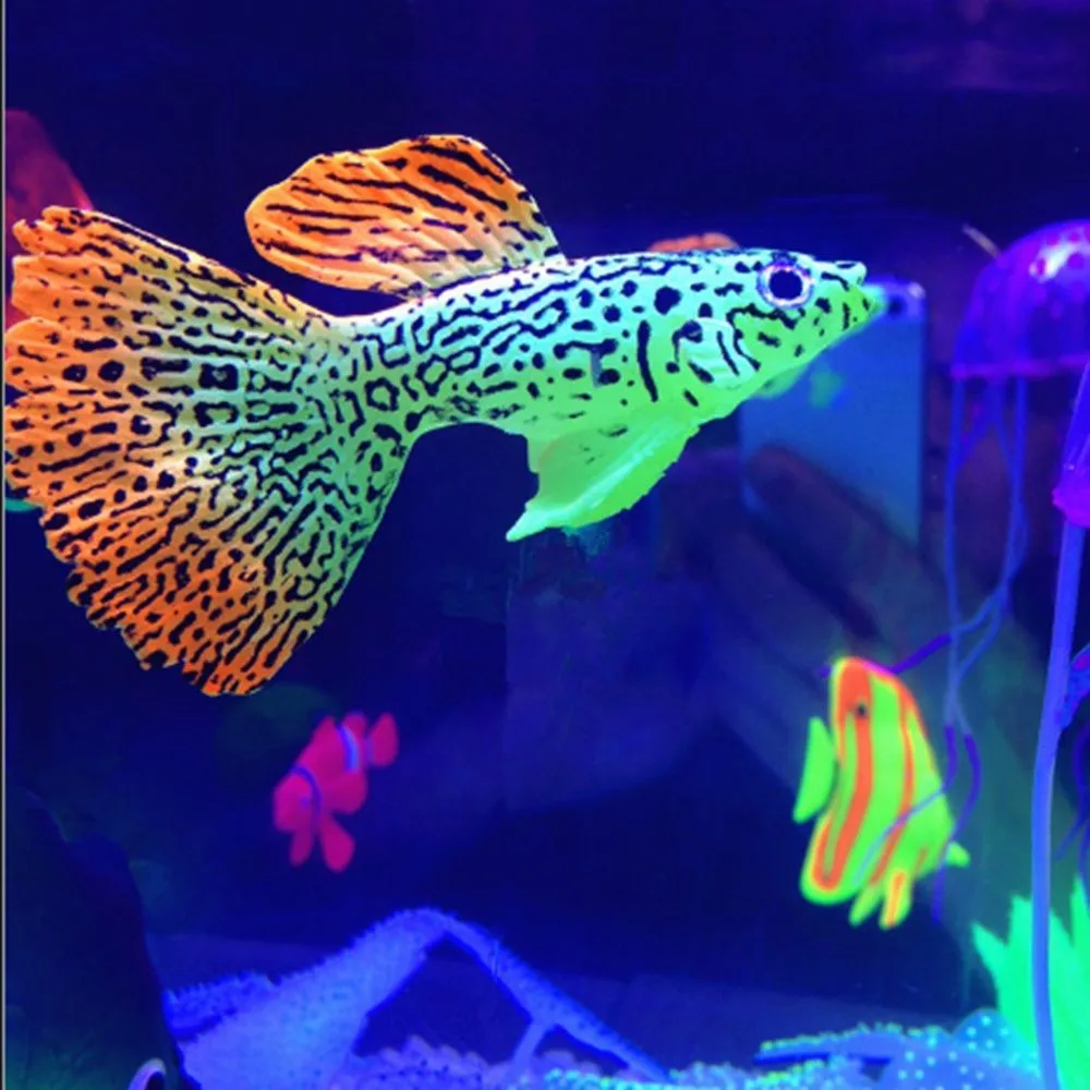 Decor Goldfish Peacoak Jellyfish Aquarium Decoration Artificial Glowing Effect Glow in the dark Fish Tank Ornament  - buy with discount
