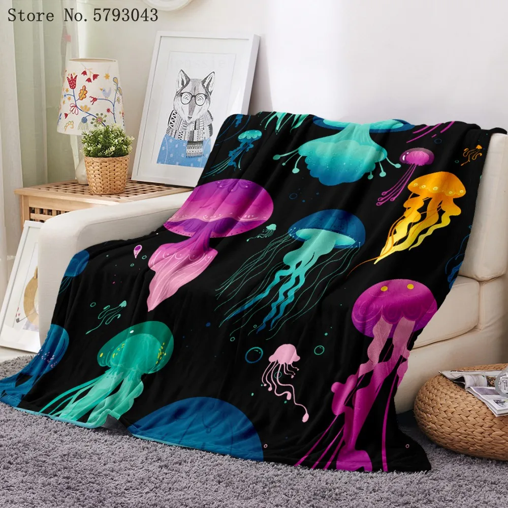 

Jellyfish Flannel Blanket 3D Print Marine Life Fleece Blanket Colorful Animals Throw Blanket Nap Office Sofa Soft Home Blanket