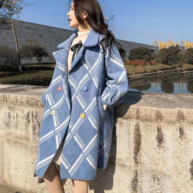 

Medium length Women's Woolen Coat 2021 New Winter Warm Fashion Women Woolen coat Loose Imitation mink velvet Women's Coat JK204