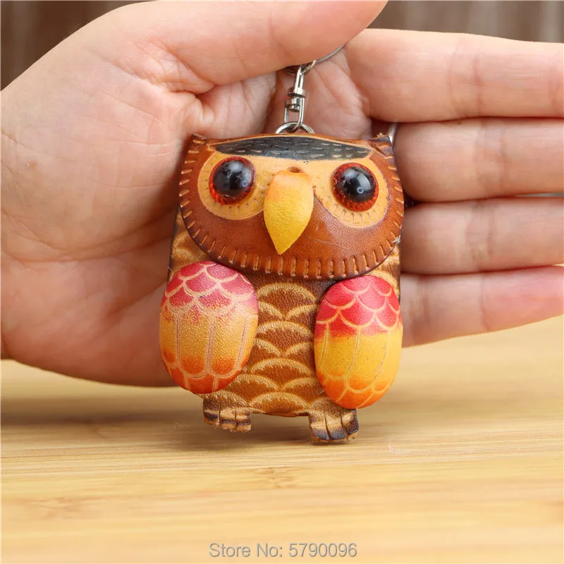 Leather handmade creative owl bag accessories keychain pendant super cute animal children's small gift | Багаж и сумки