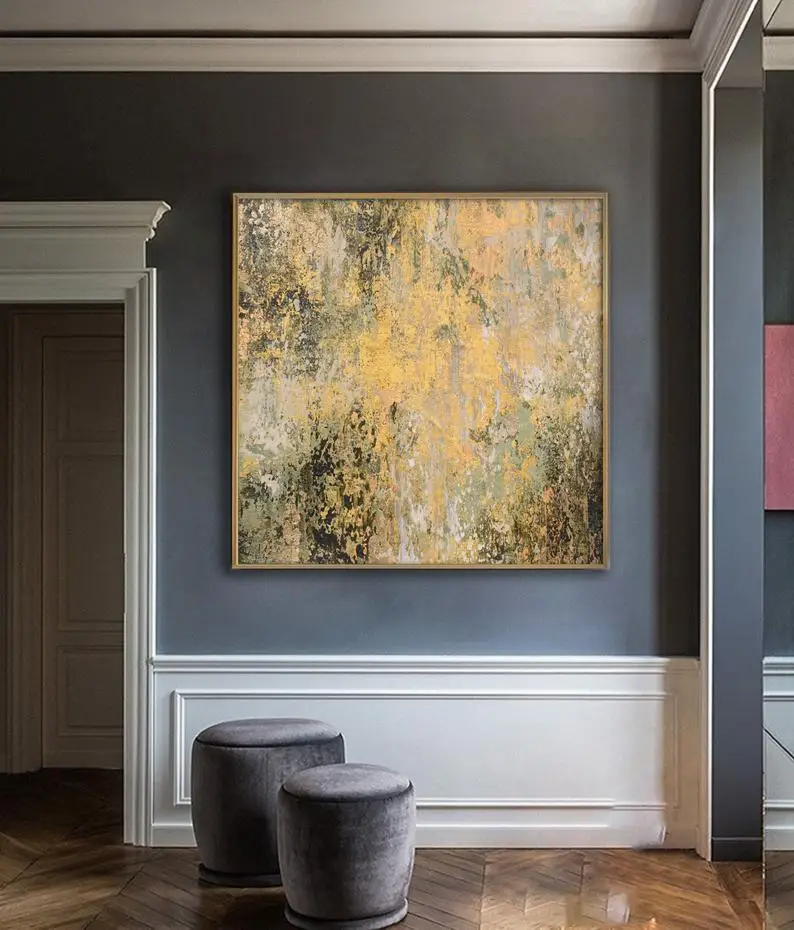 

Free Shipping Painting Gold And Grey Abstract Painting,big art Oversized Painting Wall Art Extra Large Handmade oil painting