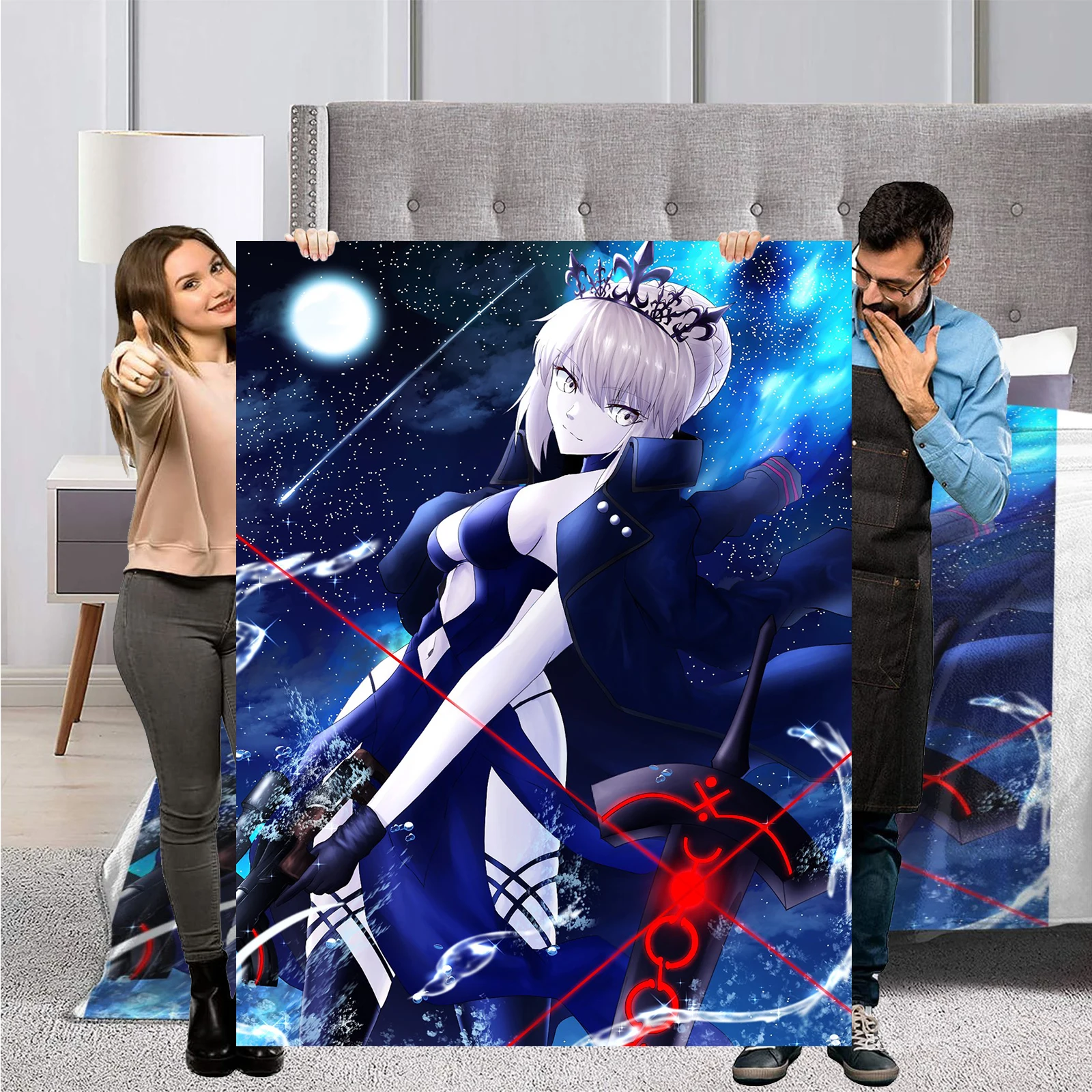 

Customized Fate Grand Order Fleece Blanket FGO Throws Customize Blanket Image Altria Poster Merch Hentai Anime Custom Blanket