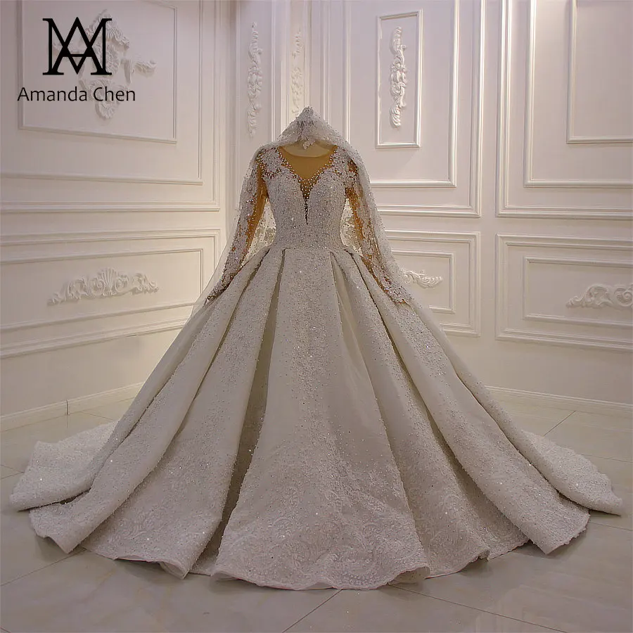 Brautkleid Роскошные ручной работы жемчуг свадьбное платье со стразами