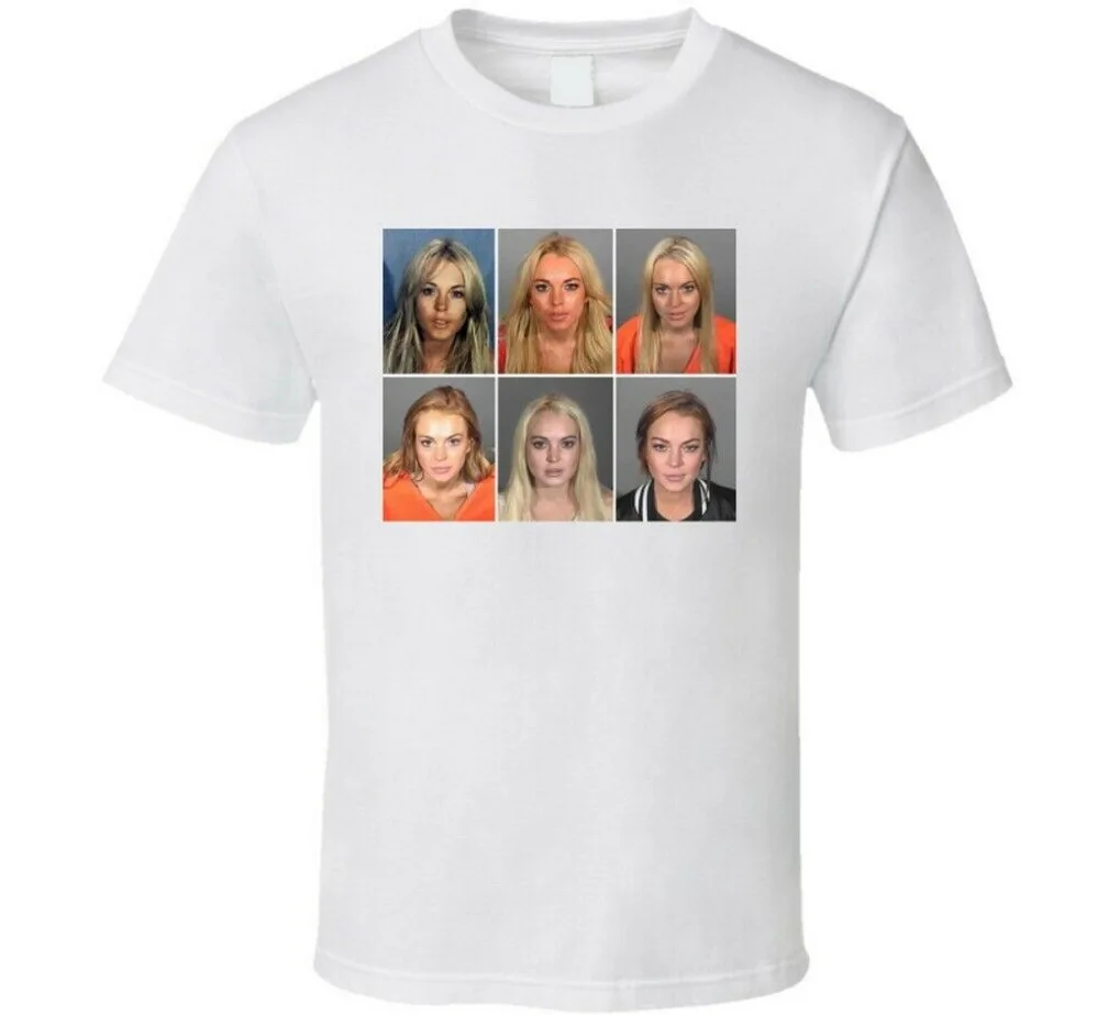 

Lindsay Lohan Mashup Celebrity Mugshot Vintage Grunge Look Fan T-Shirt Sportswear Men Tops TEE Shirt