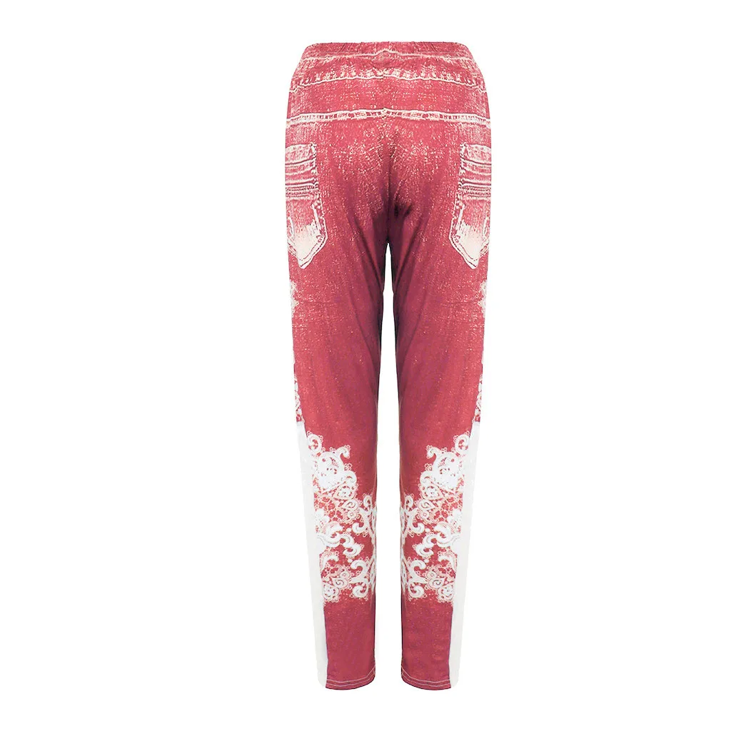 Леггинсы женские джеггинсы имитация джинсы с принтом для спортзала Стрейчевые спортивные узкие Брюки Легинсы большого размера женские тренировочные брюки
