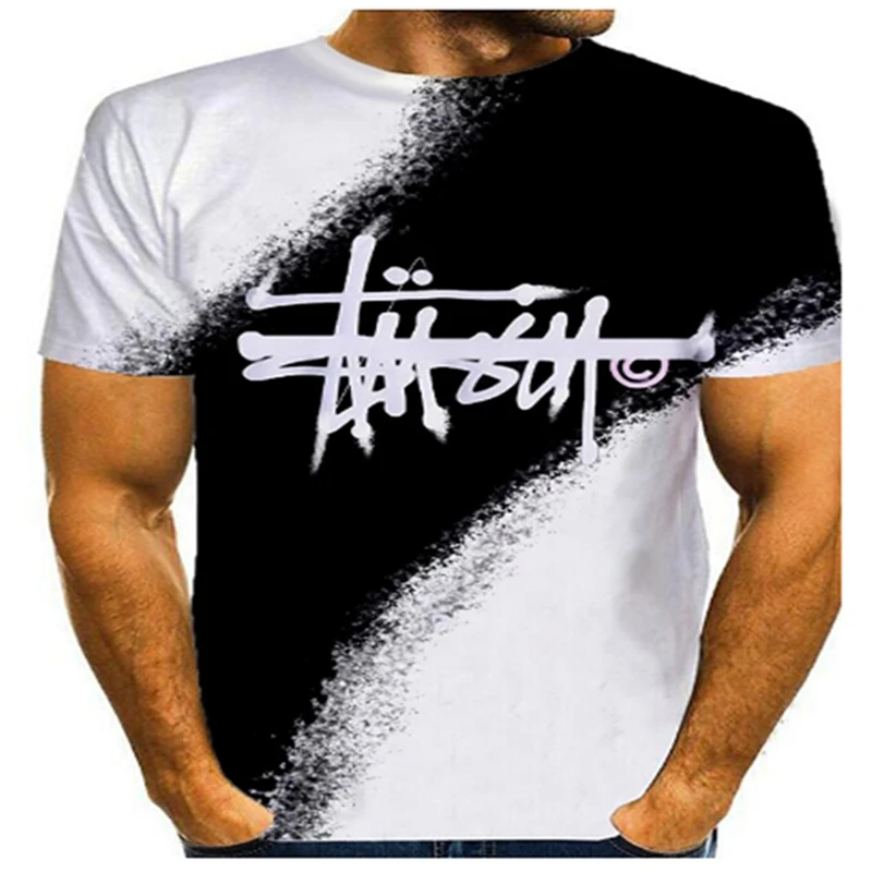 Мужская футболка с коротким рукавом черно-белая Повседневная 3D-принтом и круглым