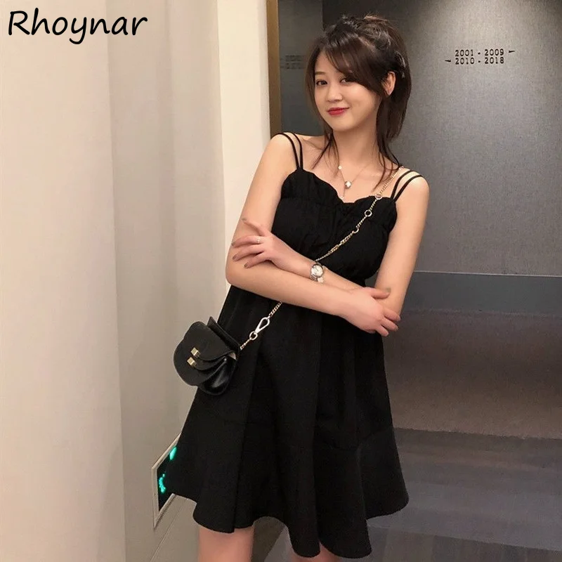 

Dress Women Sleeveless Sexy Lovely French Style Spaghetti Strap Mini A-line All-match Summer Tender Solid Party Ulzzang Female