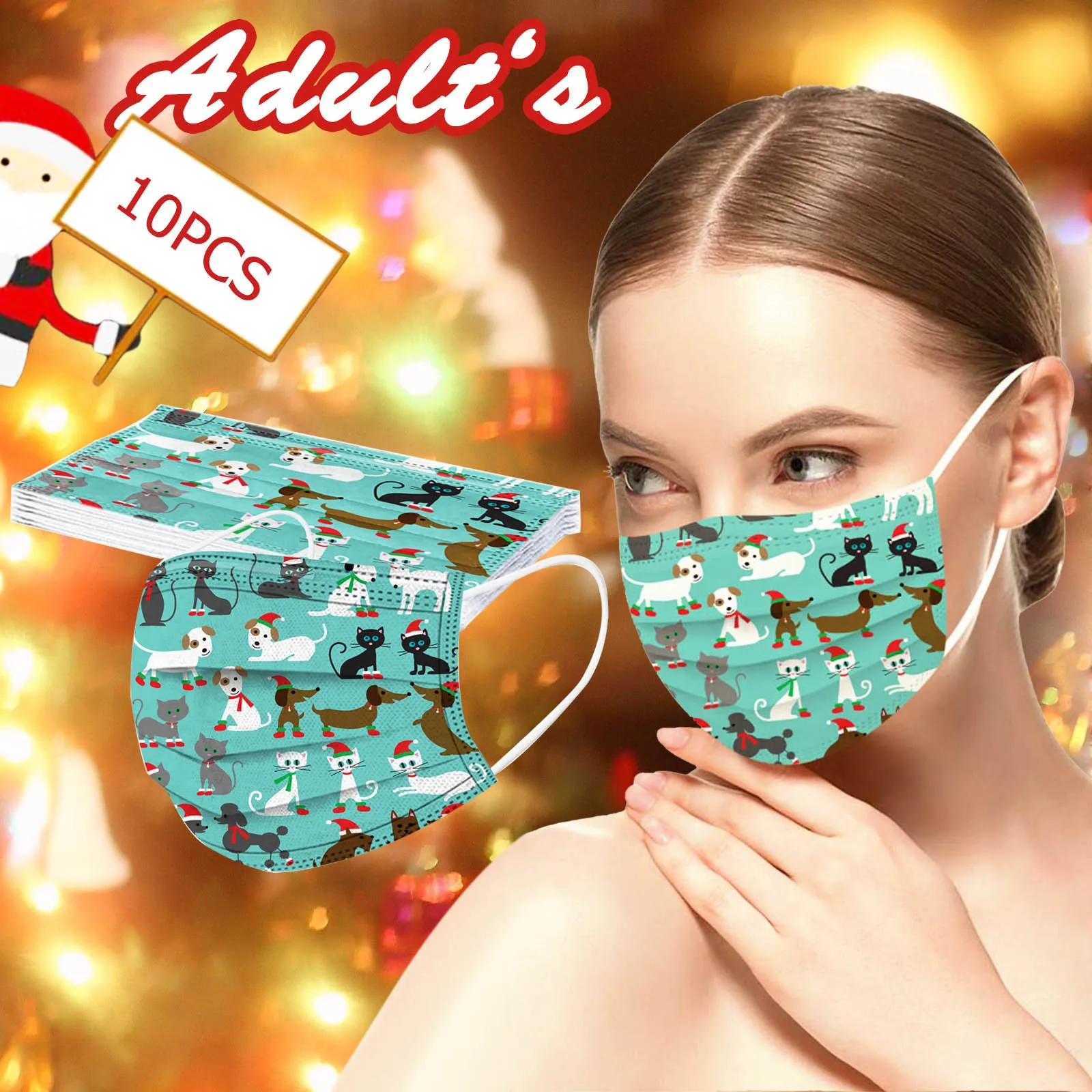 

10pcs Disposable Face Mask Adult Christmas Print Earloop Mask Non-woven Melt Blown 3-layer Ply Filter Mask Mascarilas