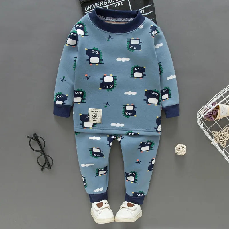 8088 dino2 SAILEROAD/Детские пижамы для девочек; пижамный комплект с единорогом; детская пижама с динозавром; Теплая Бархатная домашняя одежда для детей; костюм; хлопковые пижамы - Цвет: 8088 dino2
