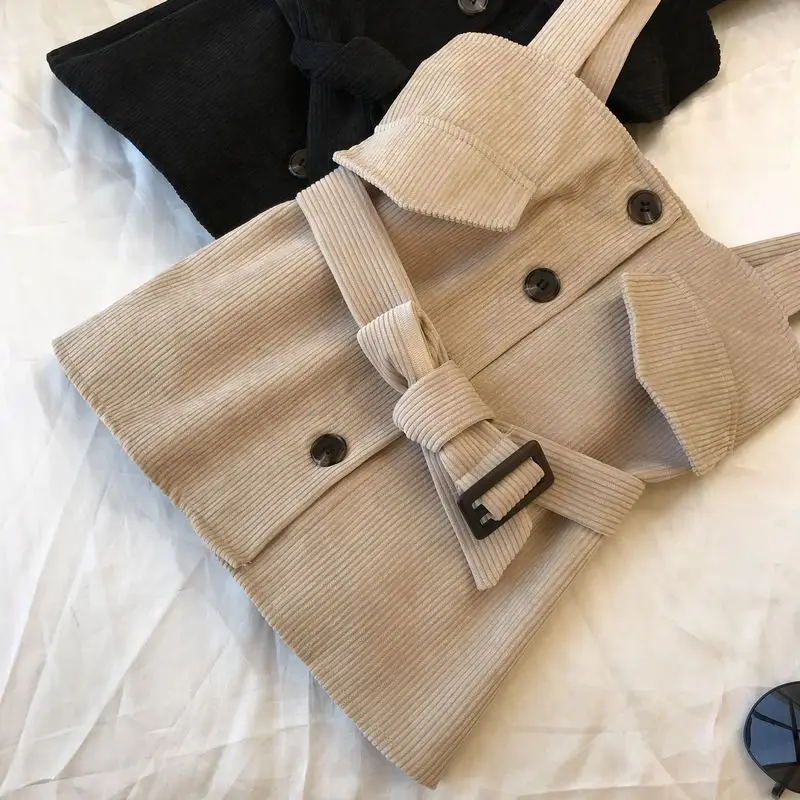 

Women Vest Jacket New Spring Autumn Clothes Female Tops Coat Korean Sleeveless Slim Belt Corduroy Vest Casual Short Waistcoats