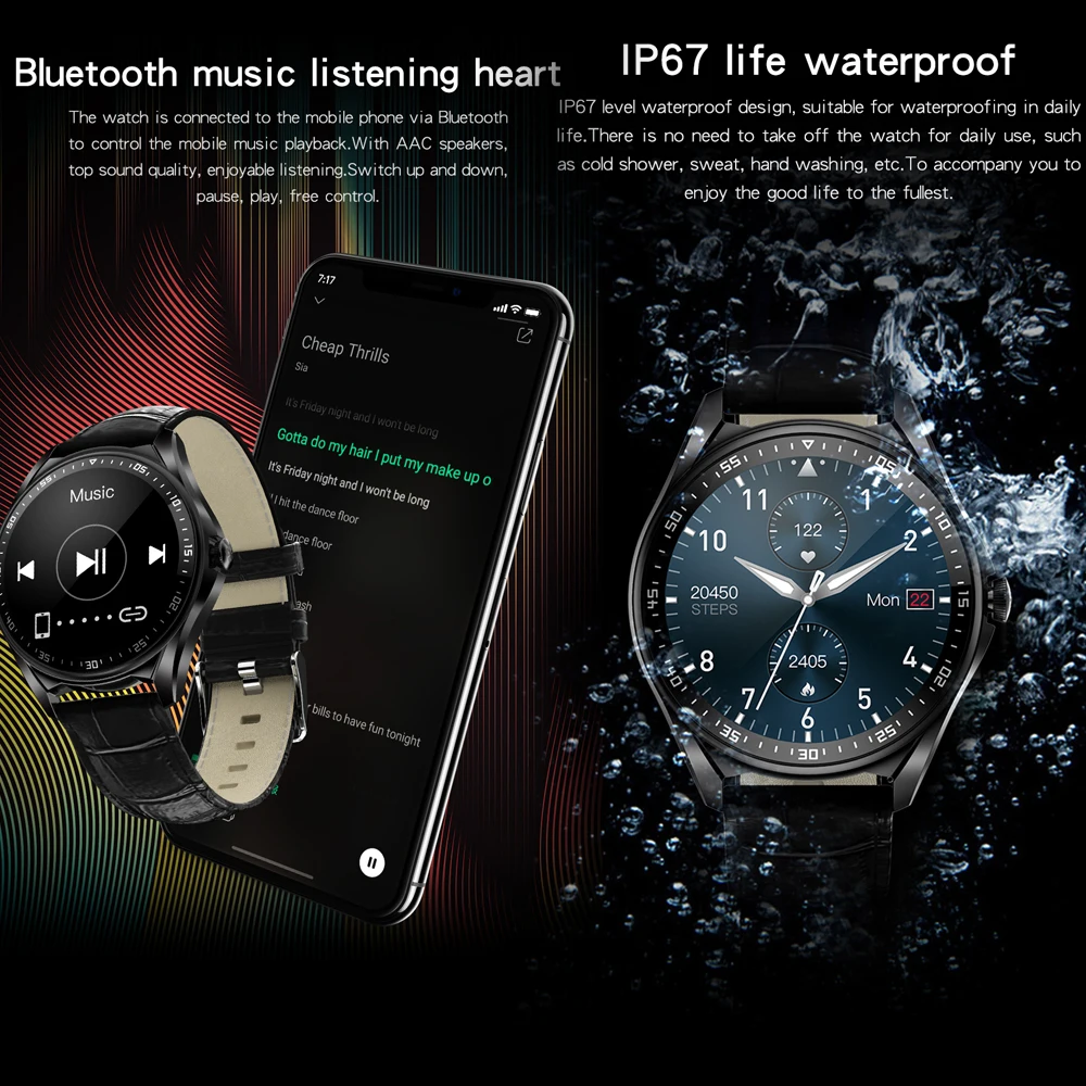 FIOMI Fashion Business Men Smart Watch Women Bluetooth Call Music with Heart Rate Monitoring Custom Dial Touch Водонепроницаемые