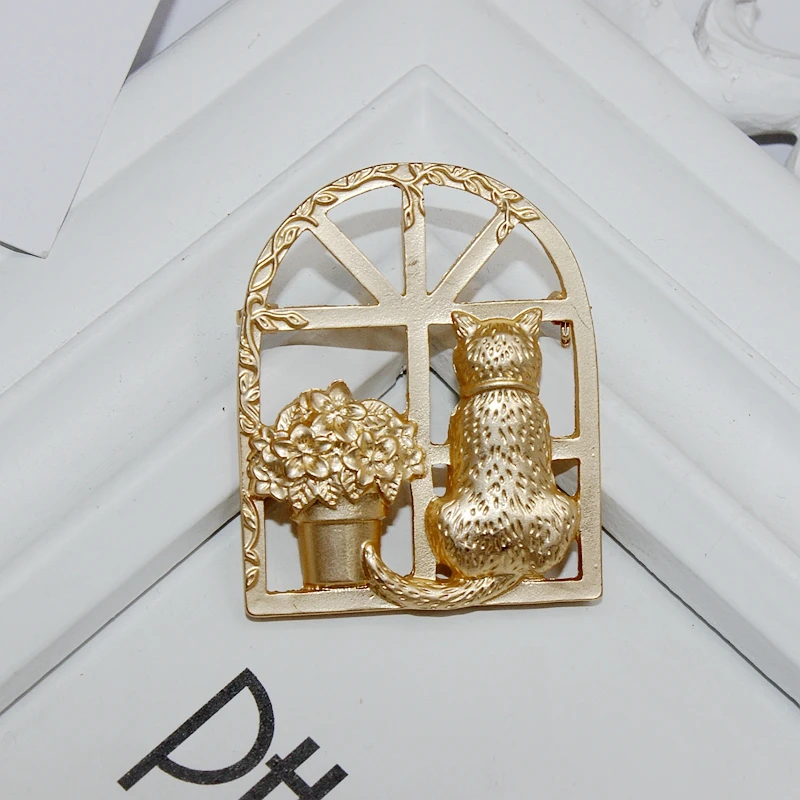 Брошь женская винтажная в горшке броши виде растений булавка форме кота или