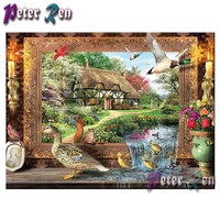 5d landscape diamond painting duck crossing embroidery full squareround mosaic picture rhinestone living room decoration