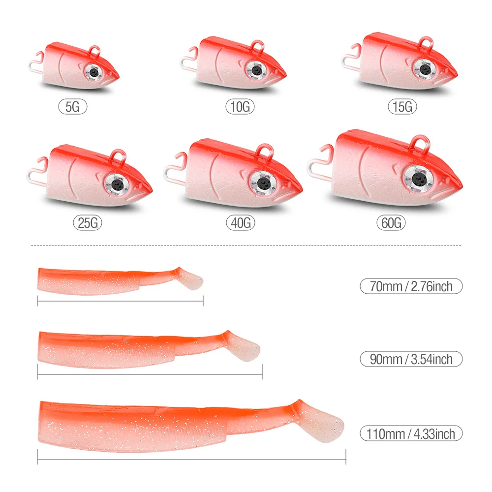 

DONQL Soft Minnow Lead Head Fishing Lure 5g 10g 15g 25g Wobblers Jig Head Silicone Baits Crank Hook Jigging Bass
