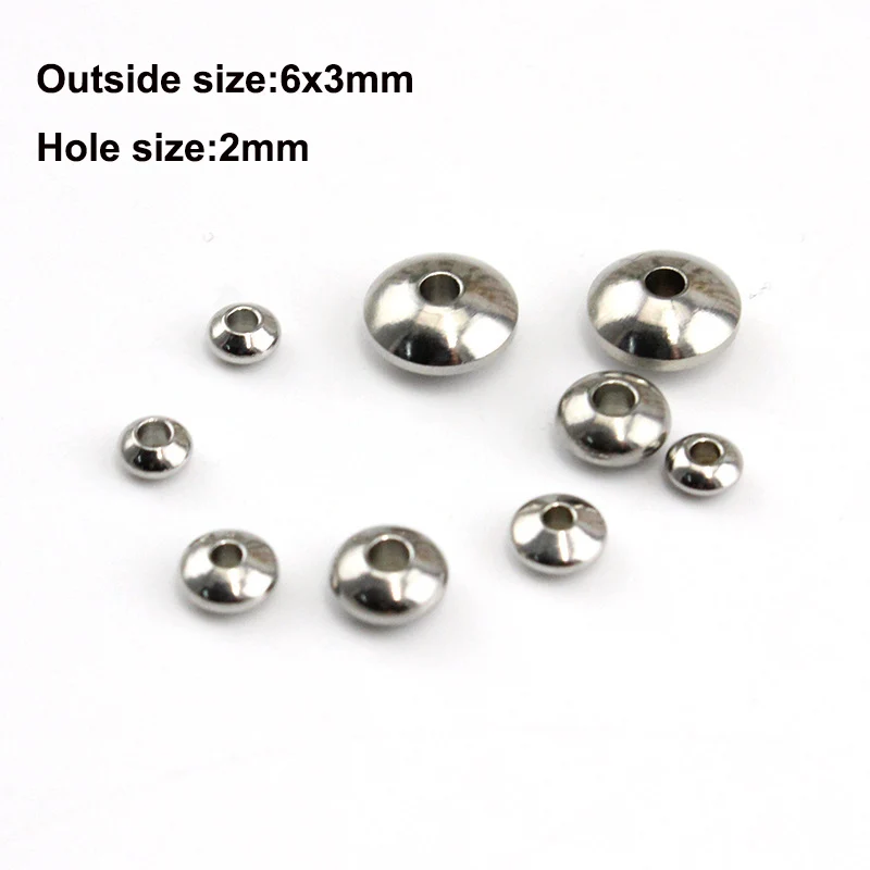 6x3x2mm 100 шт./лот круглые плоские круглые бусины из нержавеющей стали 4x2 мм 5x2,5 мм 6X3 мм с большим отверстием, подходят для самостоятельного изготовления ювелирных изделий в европейском стиле - Цвет: 6x3x2mm