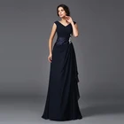 Новинка, изящные темно-синие длинные платья для матери невесты с V-образным вырезом и оборками, свадебные платья