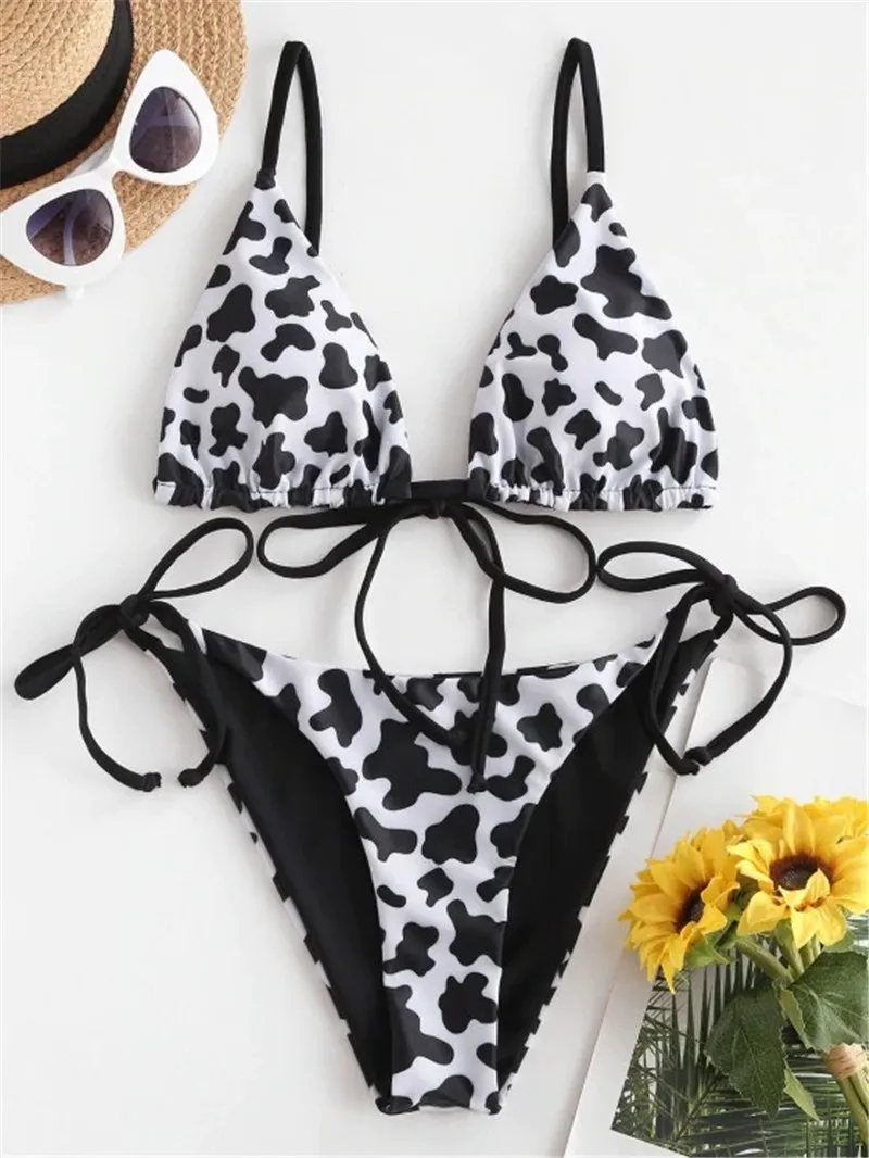 Сексуальный микро-бикини 2020 женский купальник с коровьим принтом Женский