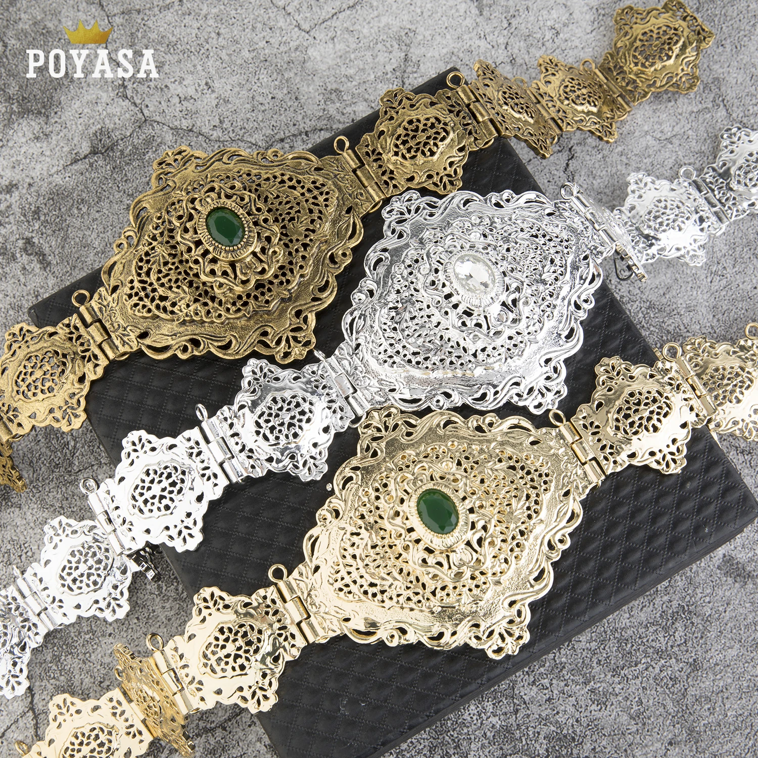 Марокканский шикарный СВАДЕБНЫЙ ремень Caftan золотистого и серебристого цвета