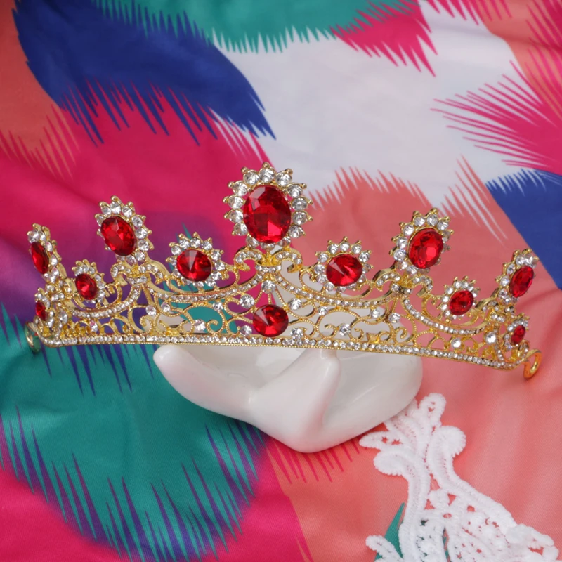 Свадебная Золотая красная тиара Стразы для невесты повязка на голову корона