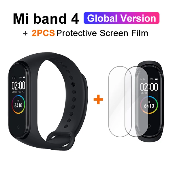 EN Add 2PCS Film Xiaomi mi Band 4 SmartBand mi Band 4 Браслет фитнес-трекер для измерения сердечного ритма Bluetooth 5,0 50 м водонепроницаемый - Цвет: EN Add 2PCS Film