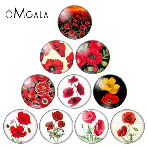 Новые Красивые растения красные цветы узоры 10 шт. 12 мм18 мм20 мм25 мм круглые фото стекло кабошон демонстрация плоская задняя часть делая комплектующие
