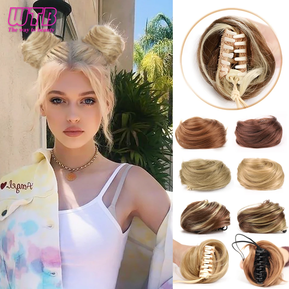 WTB Synthetic Bun Women's Messy Curly Fluffy Chignon Donut Elastic Hair Rope Rubber 1 Pieces Hair Band Updo Natural Fake Hair