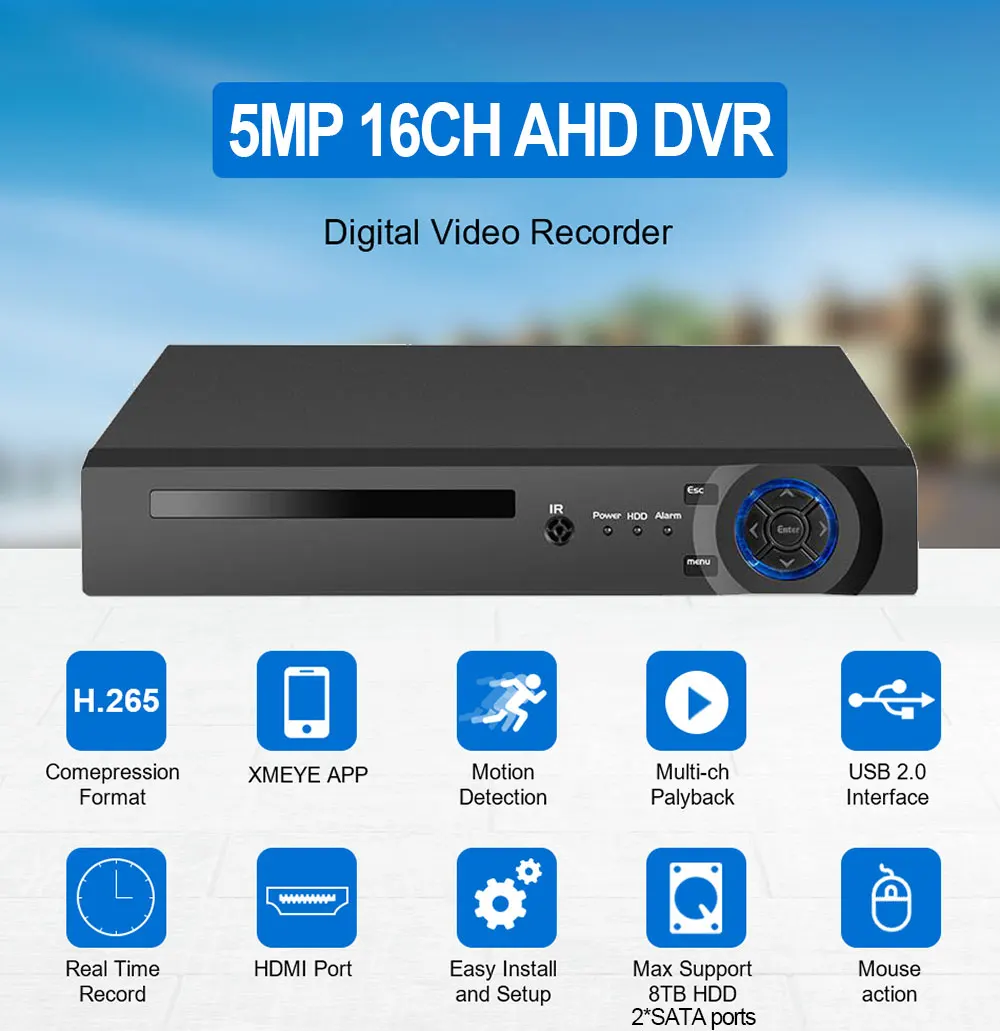 16Ch AHD DVR HD 5MP CCTV Security Camera System Hybrid NVR CVI TVI Digital Video Surveillance Recorder 2 HDD | Безопасность и