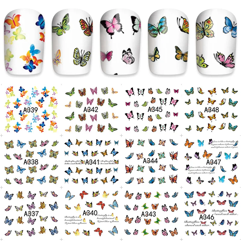 12 видов конструкций красочные наклейки для ногтей набор смешанных цветочных