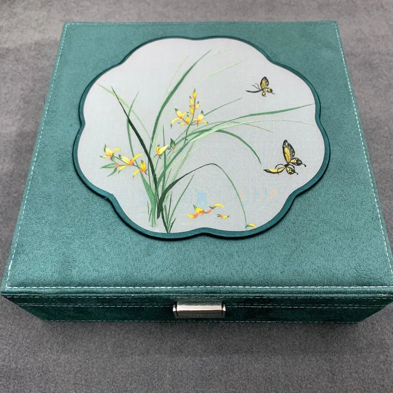 Chinese Hand Embroidery Silk Works 2 Layer Jewelry Box Storage Organizer Case Big Wooden Jewellery Box Wedding Birthday Gift