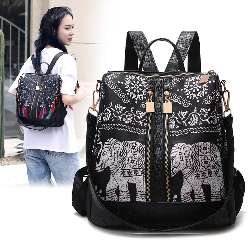 

Женские ботинки в этническом благоприятный рюкзак со слоном женская сумка из ткани в Корейском стиле роспись путешествия рюкзак двойного н...