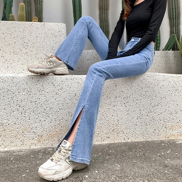 

ZHISILAO New High Waist Straight Jeans Women Plus Size Vintage Boyfriend Mom Split Denim Pants Wide Leg Jeans Streetwear 2021