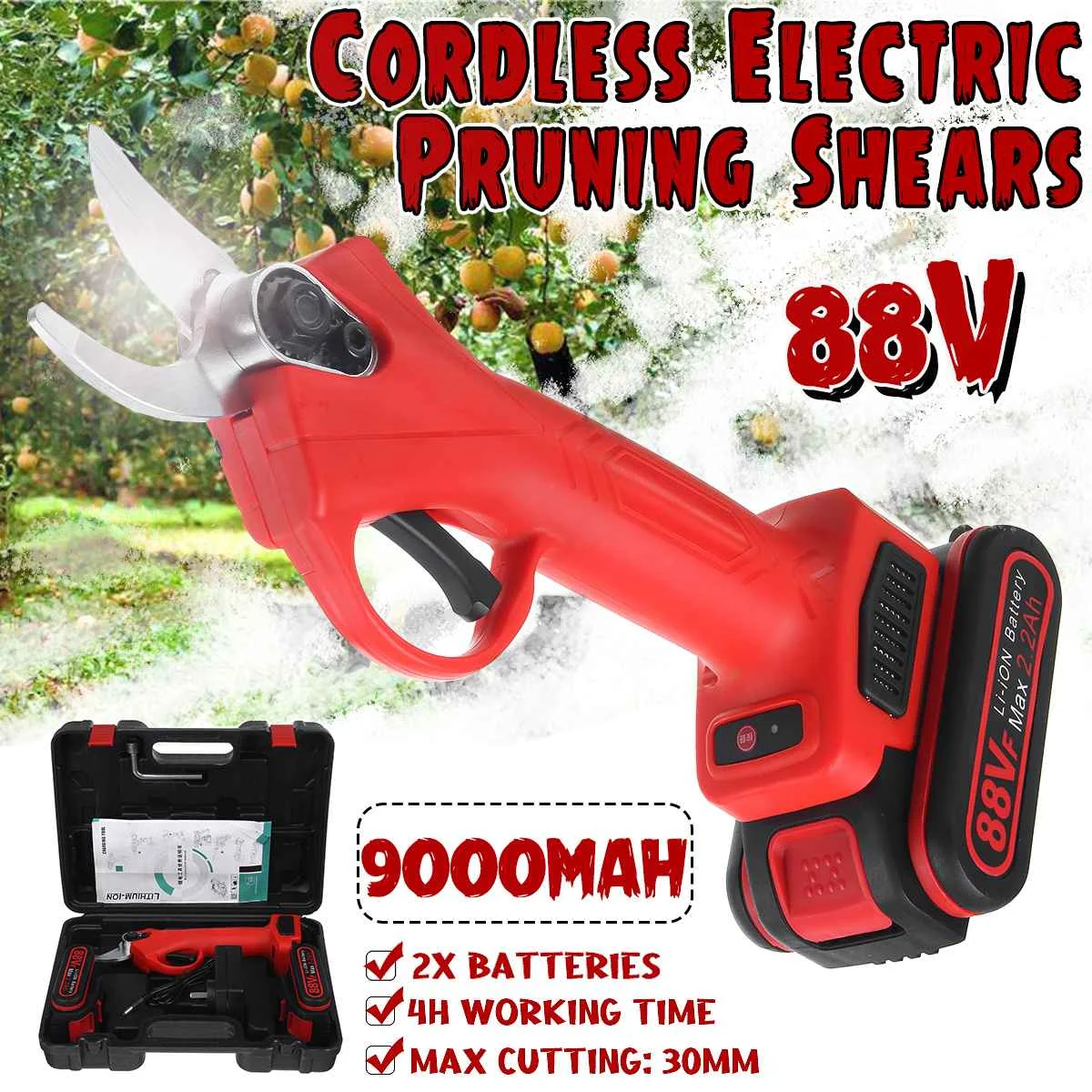

88V 9000mAh Cordless Pruner Lithium-ion Pruning Shear Efficient Tree Bonsai Pruning Electric Tree Branches Cutter Landscaping