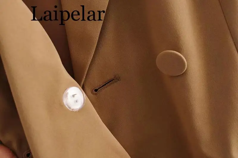 Laipelar Khaki Women Elegant Long Blazers 2019 Spring-Autumn Ladies Chic Notched Collar Suits Jackets with Belt Girls Blaze | Женская