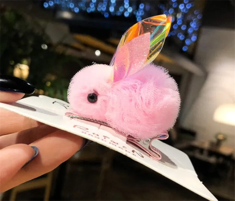 pink 1 шт., супер милые прозрачные тканевые заколки для волос в виде кролика для девочек, детские заколки ручной работы в виде животных, заколки для волос, вечерние аксессуары для волос в подарок - Цвет: pink