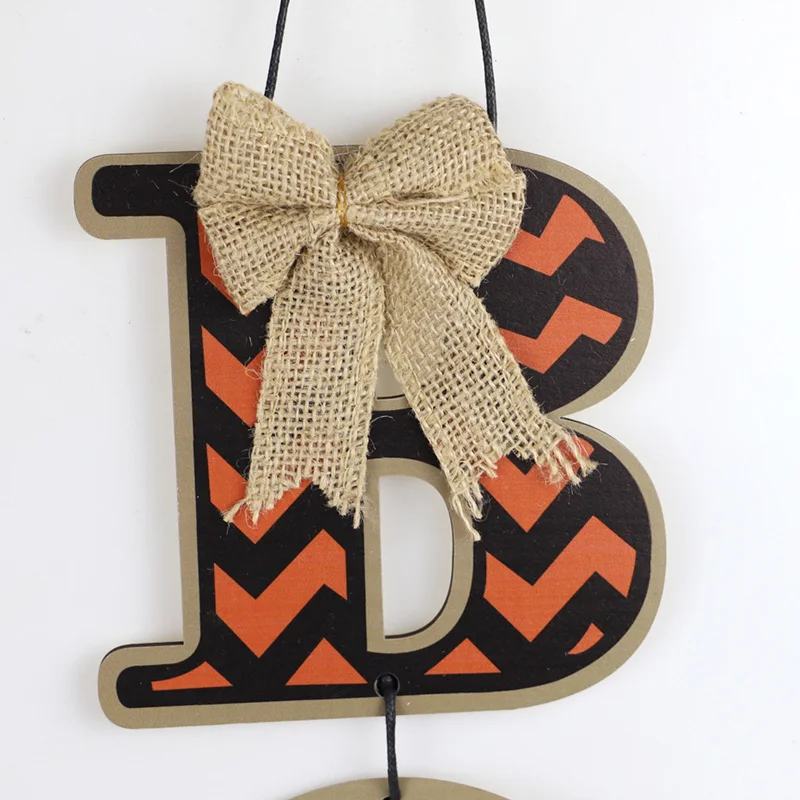 

Boo Halloween Wall Sign Wood Letters Board Plaque with Burlap Bow Halloween Door Hanging Decor Sign Halloween Party Home Decor
