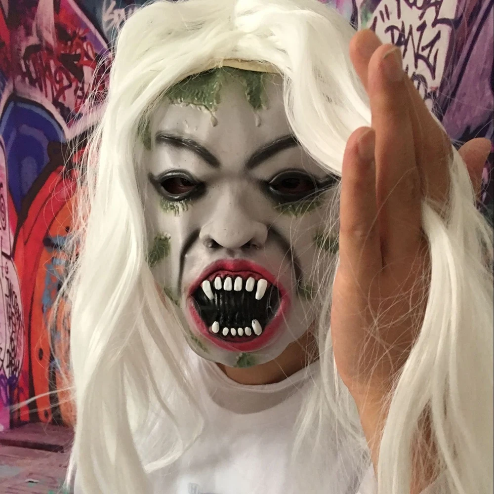 Латексная гримаса белая маска для Хэллоуина полное лицо ужас призрак вечерние
