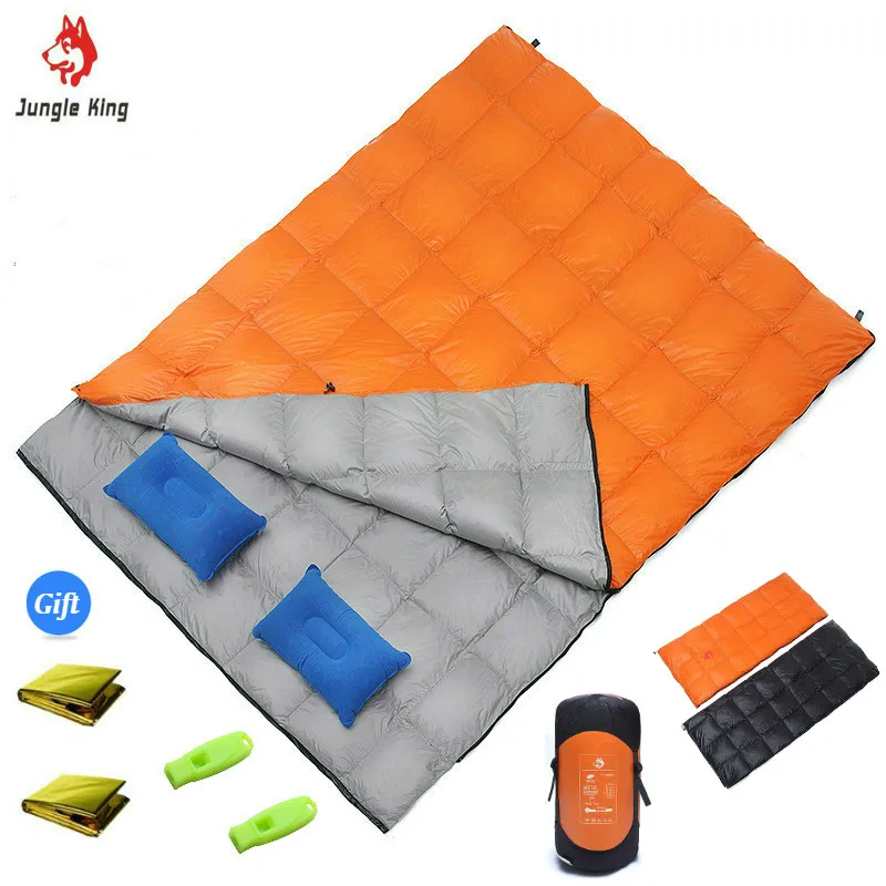 Двойной сверхлегкий спальный мешок JungleKing 2020A для кемпинга на открытом воздухе с двойным пухом, расширенный конверт, всесезонный спальный мешок с гусиным пухом