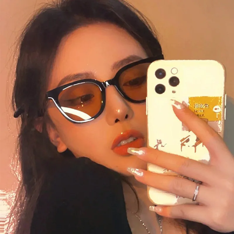 

Black Frame Brown Rice Nail Sunglasses Female 2022 Style Korean Cat Eye Sunglasses High Sense Sunglasses