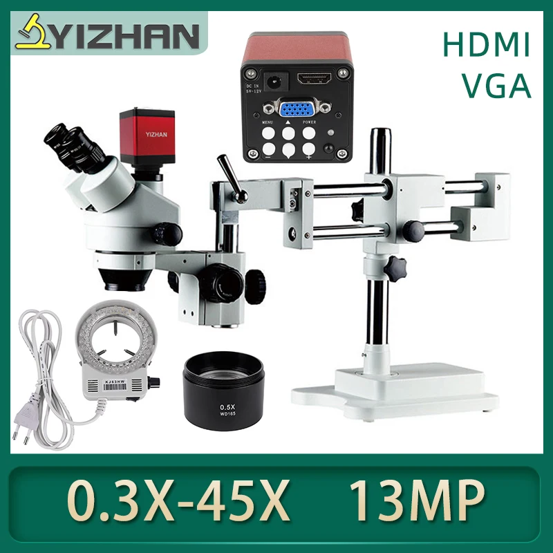 

YIZHAN 0.35X-45X Trinocular Microscope Digital Microscope For Electronics Soldering With 13MP HDMI Camera Light For Binoculars