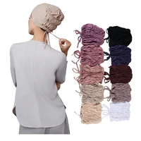 fashion muslim women elastic tie back jersey hijab underscarf caps soft cotton head wrap turban bonnet islamic arab headscarf