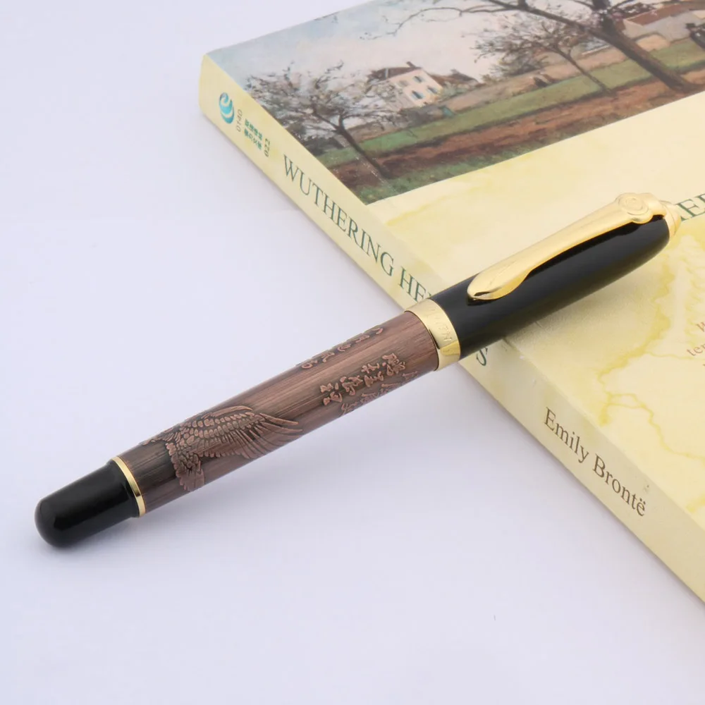 Металлическая авторучка черный с тиснением и изображением китайской живописи