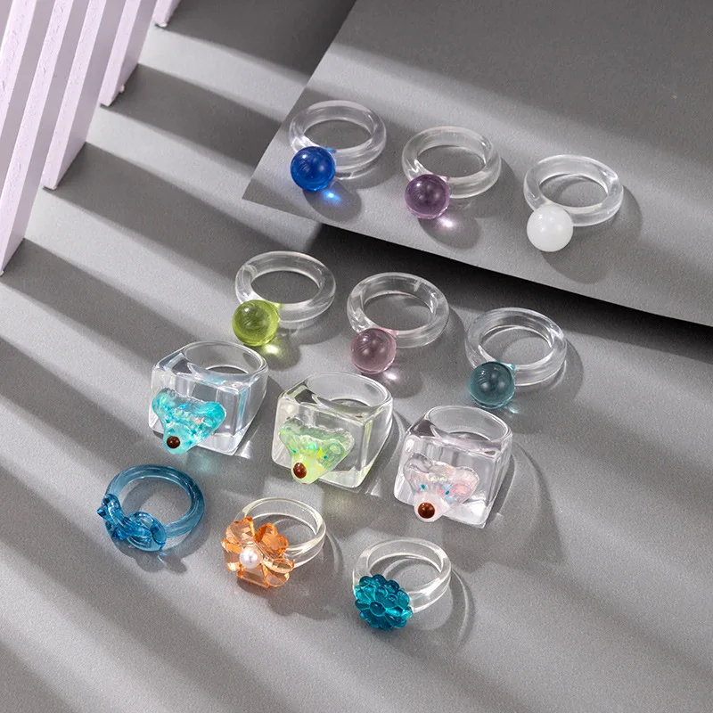 

GREEN Jewelry Acrylic Colorful Macaron Cute Rings Female Girls Ring Fashion Free Shipping Bear Ring Ins Hip Hop Christmas 1PC