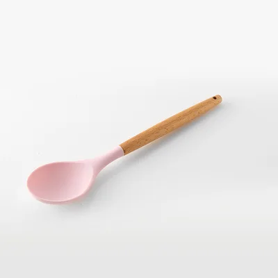 Pink 6 Силиконовая лопаточка ложка щипцы посуда термостойкая суповая ложка антипригарная лопата с деревянной ручкой кухонный инструмент для приготовления пищи - Цвет: Pink 6